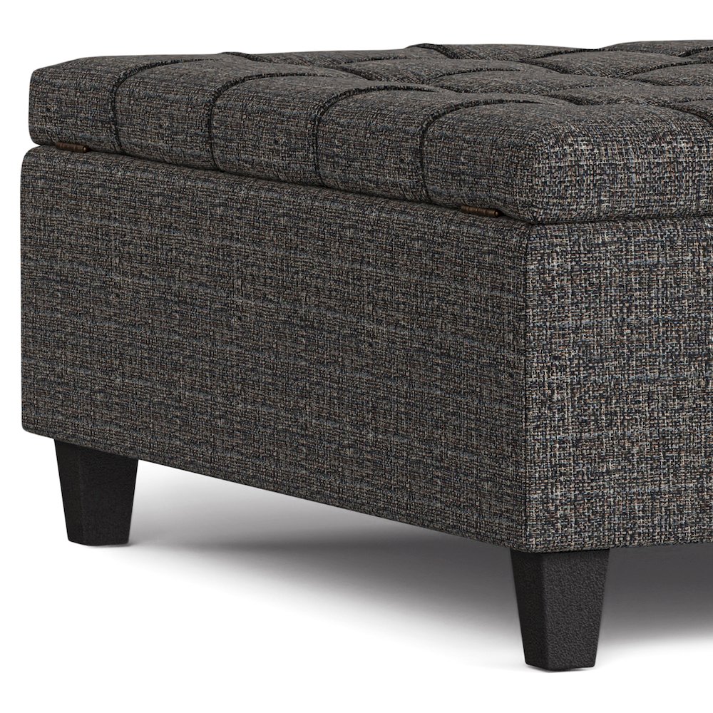 40 inch Wide Square Large Coffee Table Storage Ottoman in Ebony Polyester Tweed. Picture 4