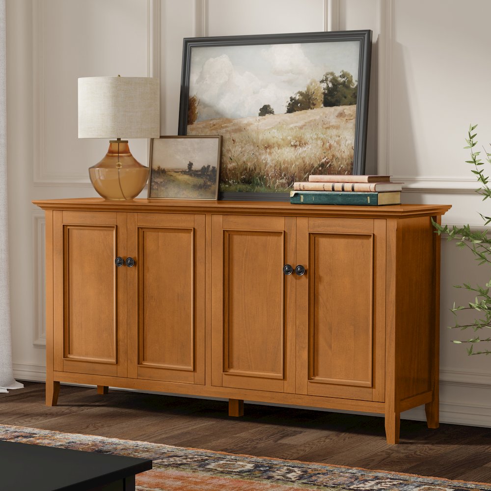 66 inch Wide Solid Wood 4 Door Storage Cabinet in Light Golden Brown. Picture 6