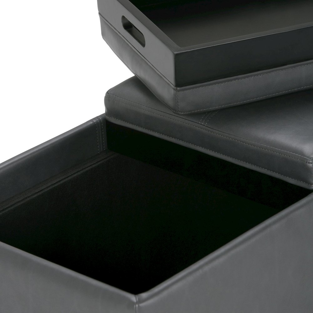 Avalon Storage Ottoman In Stone Grey Vegan Faux Leather. Picture 3