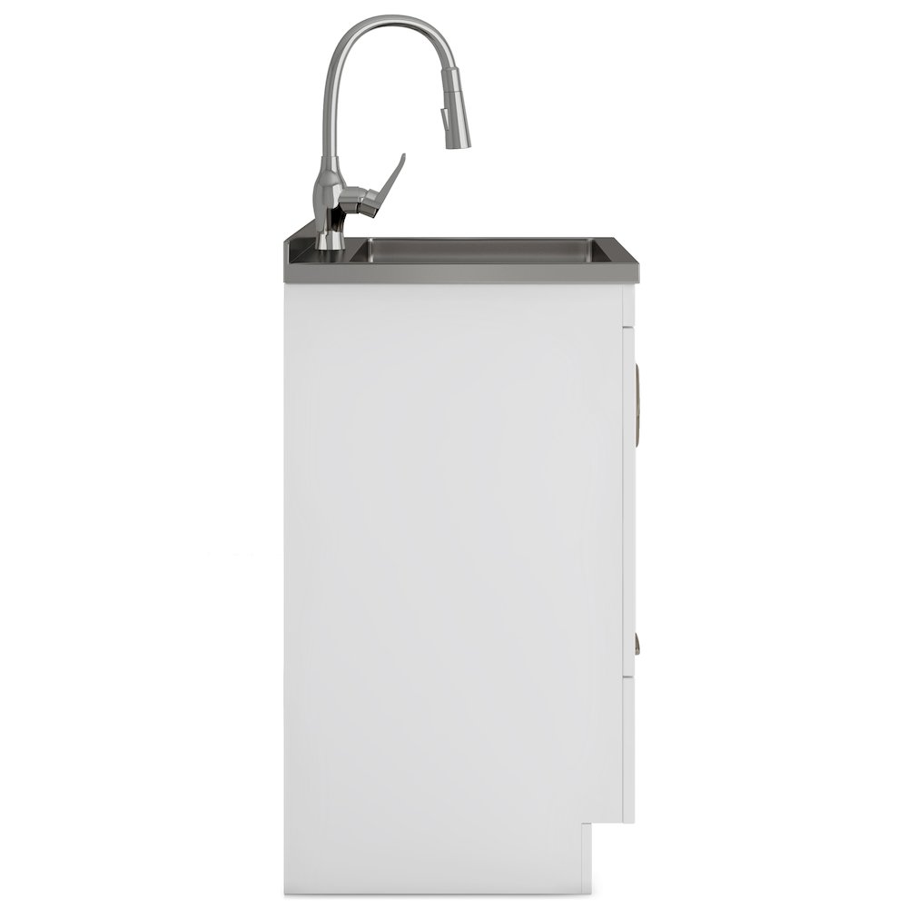 24 Inch Laundry Cabinet With Pull-Out Faucet And Stainless Steel Sink In White. Picture 3