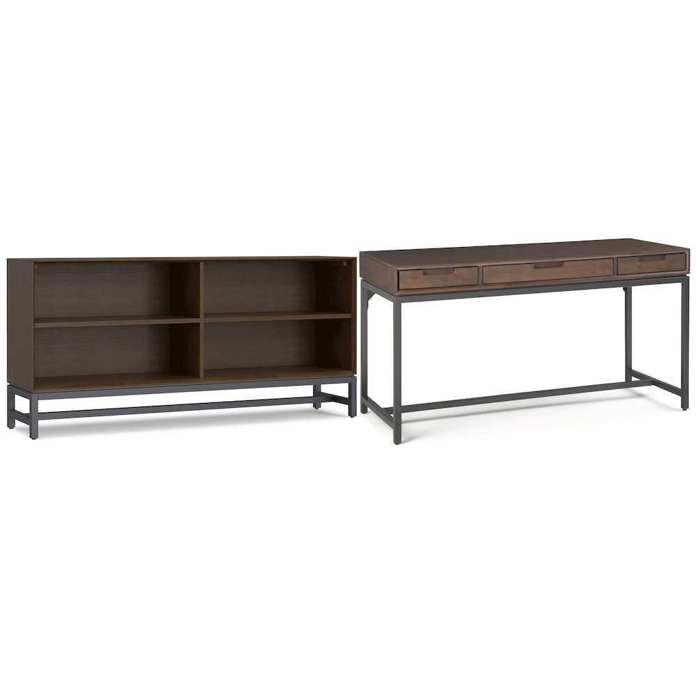 60"W Desk with 64"W 4 Cubbie Low Bookcase in Walnut Brown (Set of 2). Picture 1