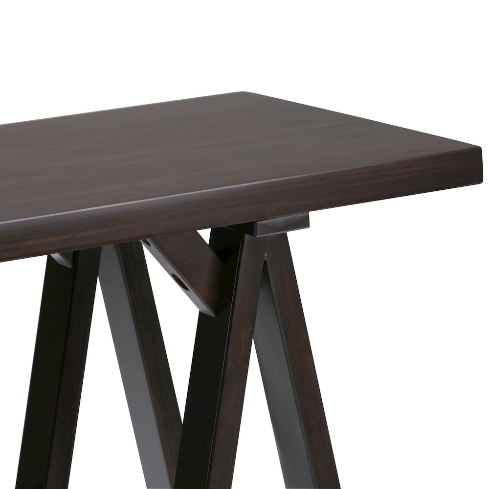 Sawhorse Solid Wood Console Sofa Table In Dark Chestnut Brown. Picture 2