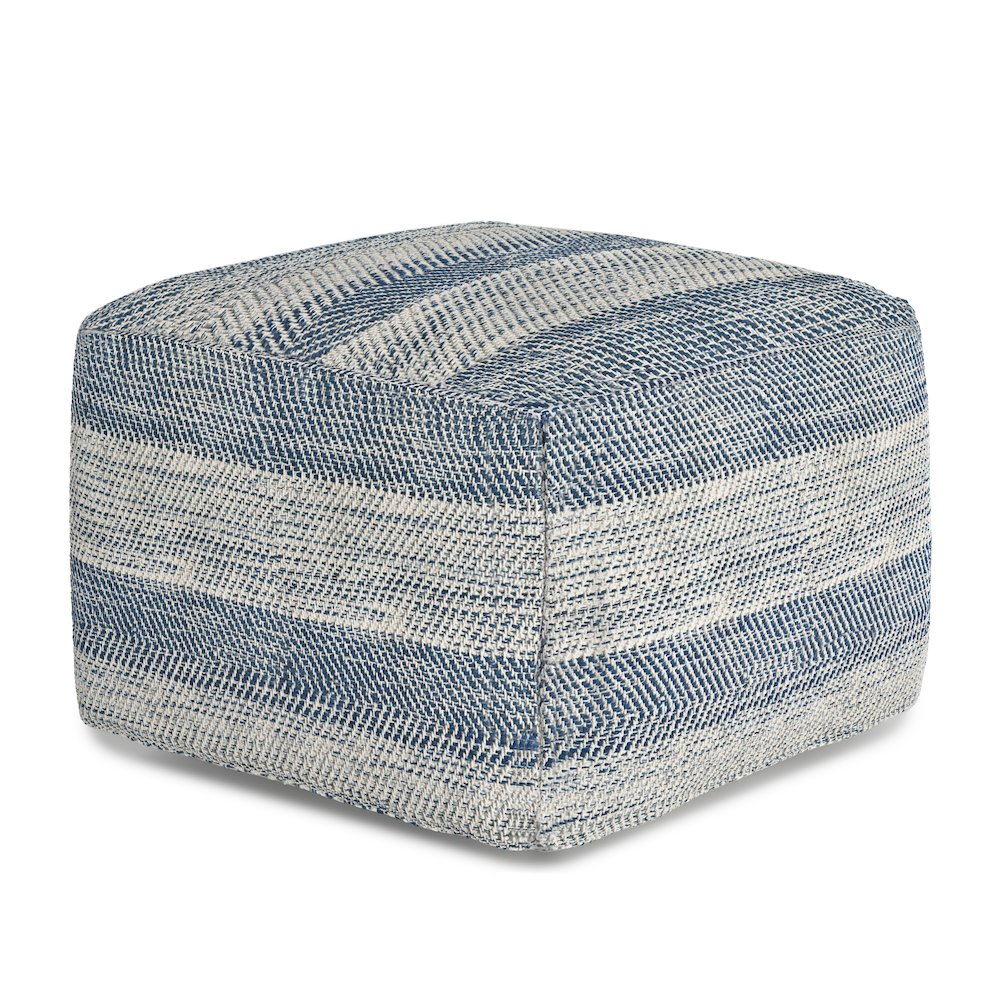 Clay Square Pouf In Patterened Teal Melange Cotton. Picture 1