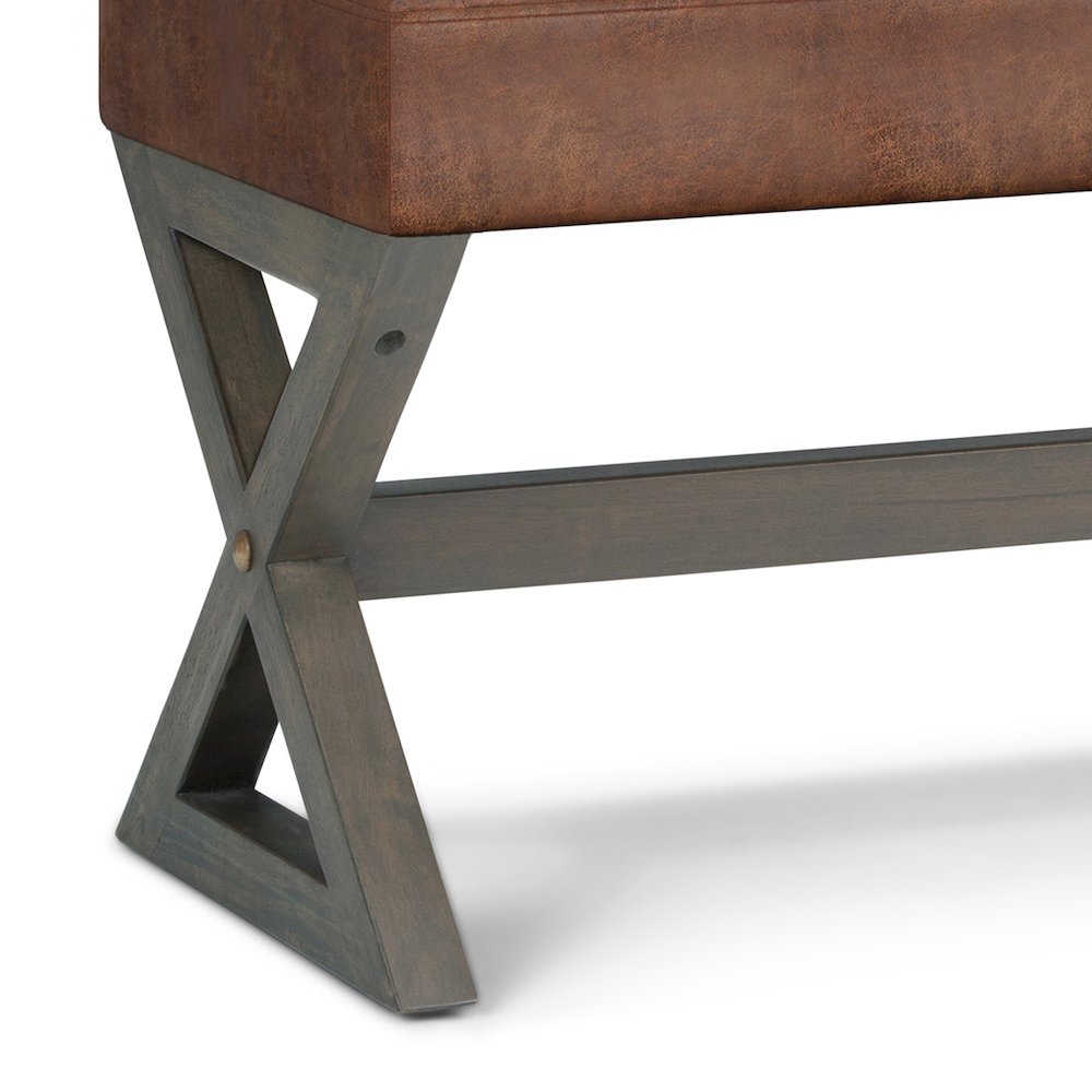 Salinger Solid Hardwood Large Ottoman Bench In Distressed Saddle Brown. Picture 3