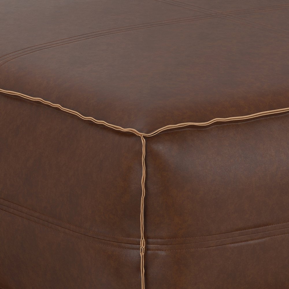 Brody Extra Large Coffee Table Pouf In Distressed Dark Brown Vegan Faux Leather. Picture 2