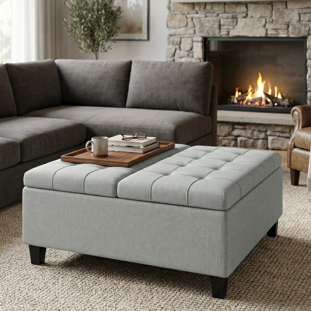 Harrison 36 inch Wide Transitional Coffee Table Storage Ottoman. Picture 2