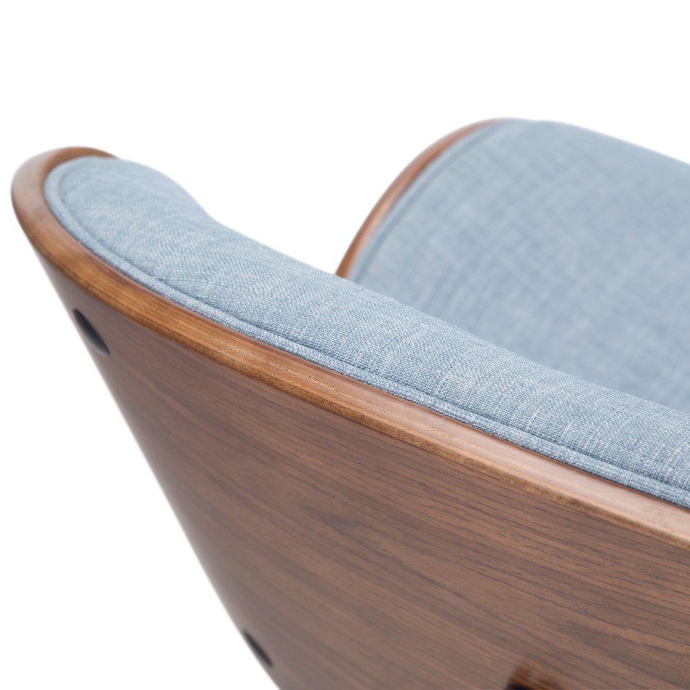 Marana Bentwood Adjustable Swivel Bar Stool In Denim Blue Linen Look Fabric. Picture 2