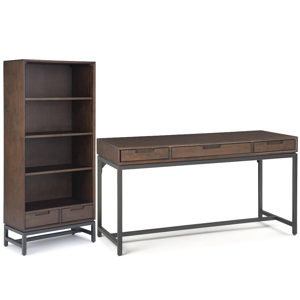 60 inch Wide Desk with 30 inch Wide Bookcase in Walnut Brown (Set of 2). Picture 1