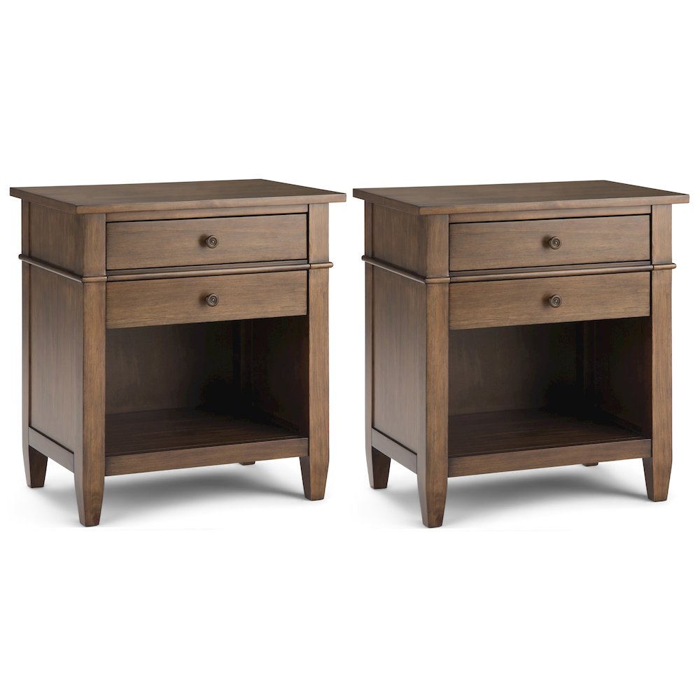 24 inch Solid Wood Bedside Table in Rustic Natural Aged Brown (Set of 2). Picture 1