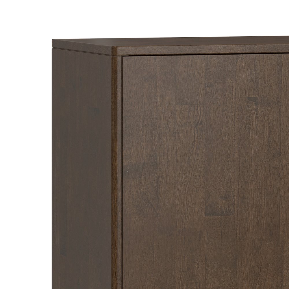 Solid Wood 42 inch Wide Mid Century Modern 3 Drawer Sideboard in Walnut Brown. Picture 2