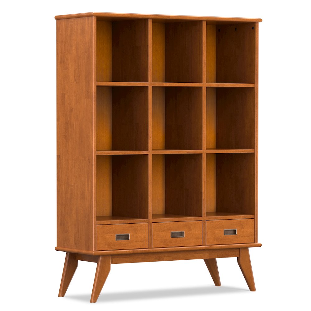 Draper 42 inch Wide Solid Hardwood Mid-Century Storage Bookcase in Teak Brown. Picture 1