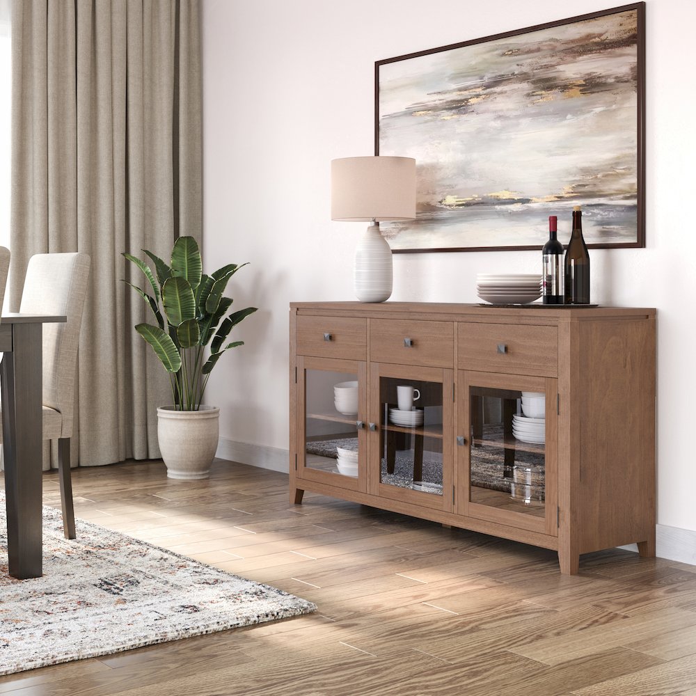 Cosmopolitan Solid Wood Sideboard Buffet In Medium Saddle Brown. Picture 5