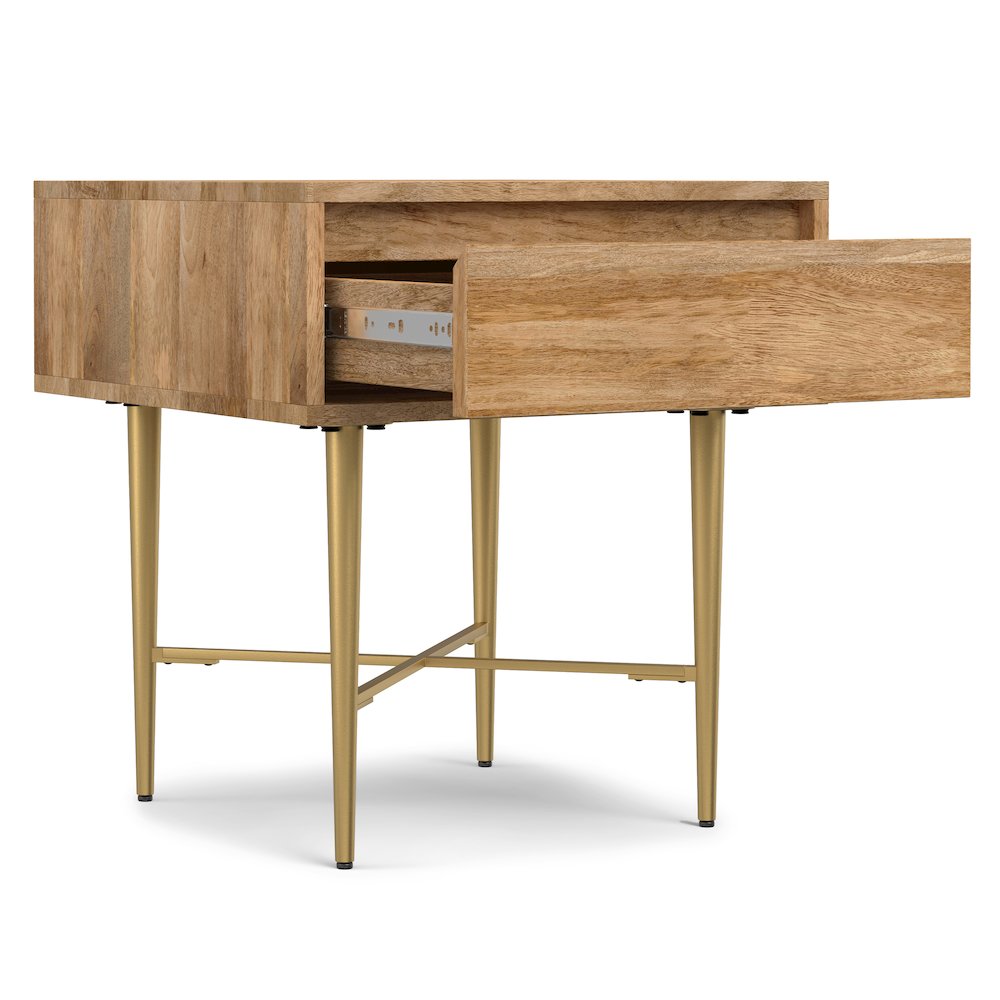Fallon SOLID MANGO WOOD End Table with Drawer in Natural. Picture 5
