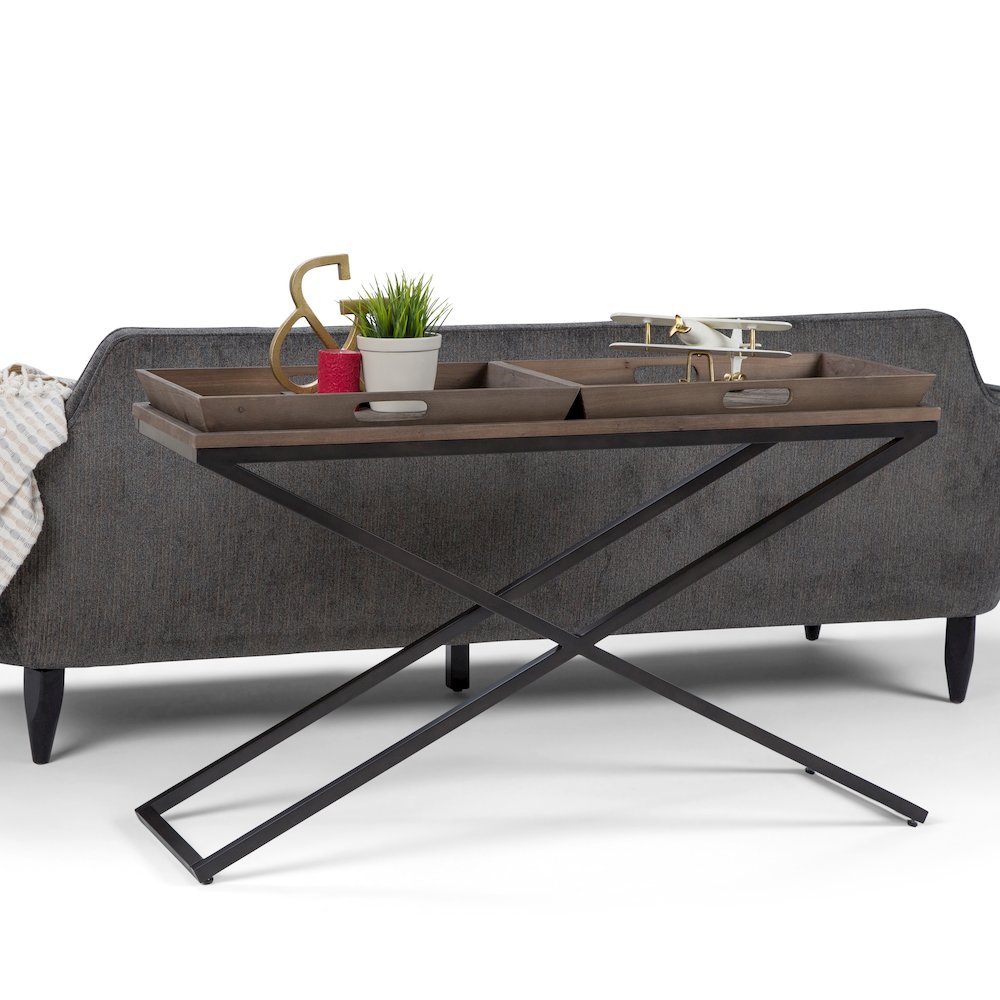 Damien SOLID AGED ELM WOOD Console Table in Distressed Natural Elm. Picture 11