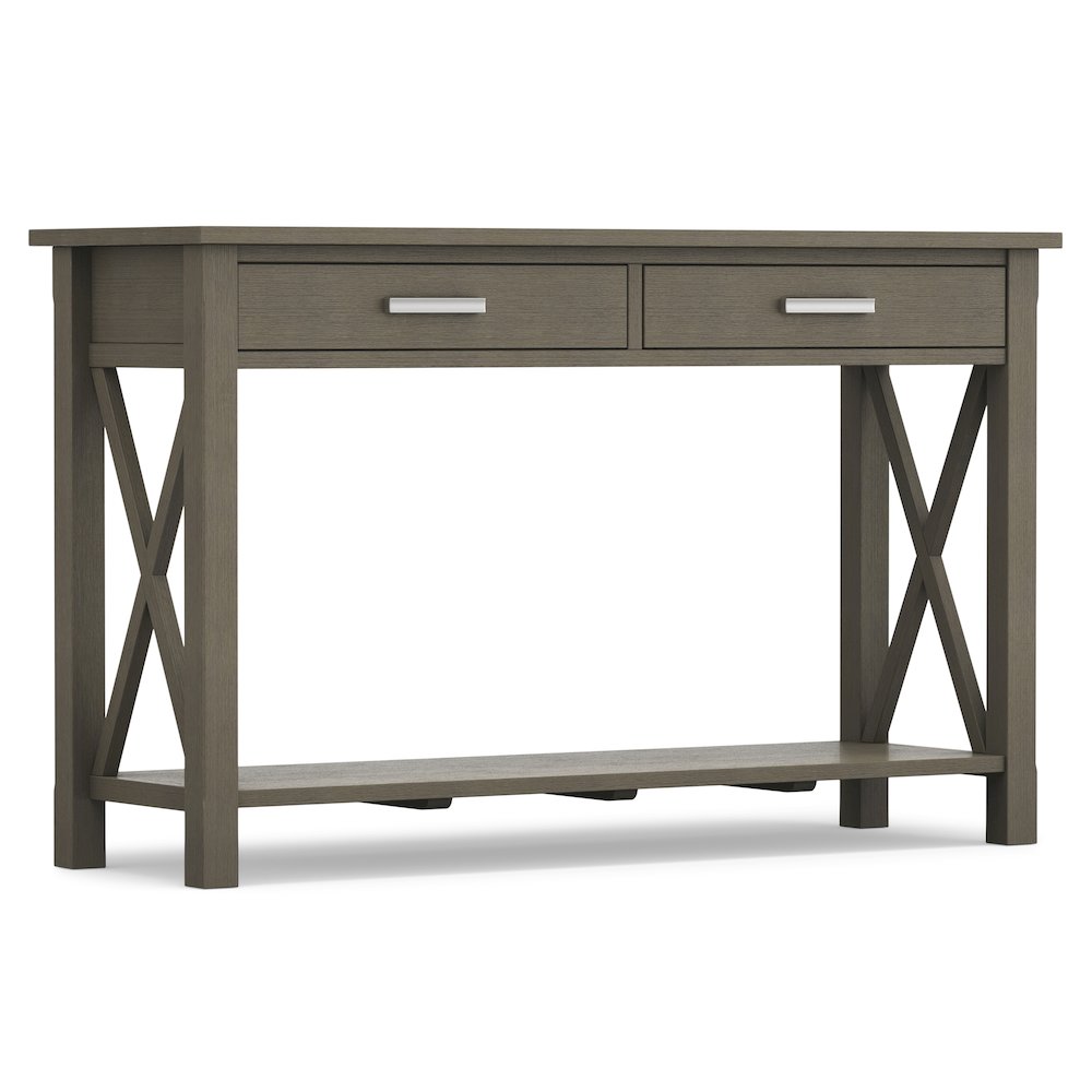 Kitchener Solid Wood Console Sofa Table In Farmhouse Grey. Picture 1