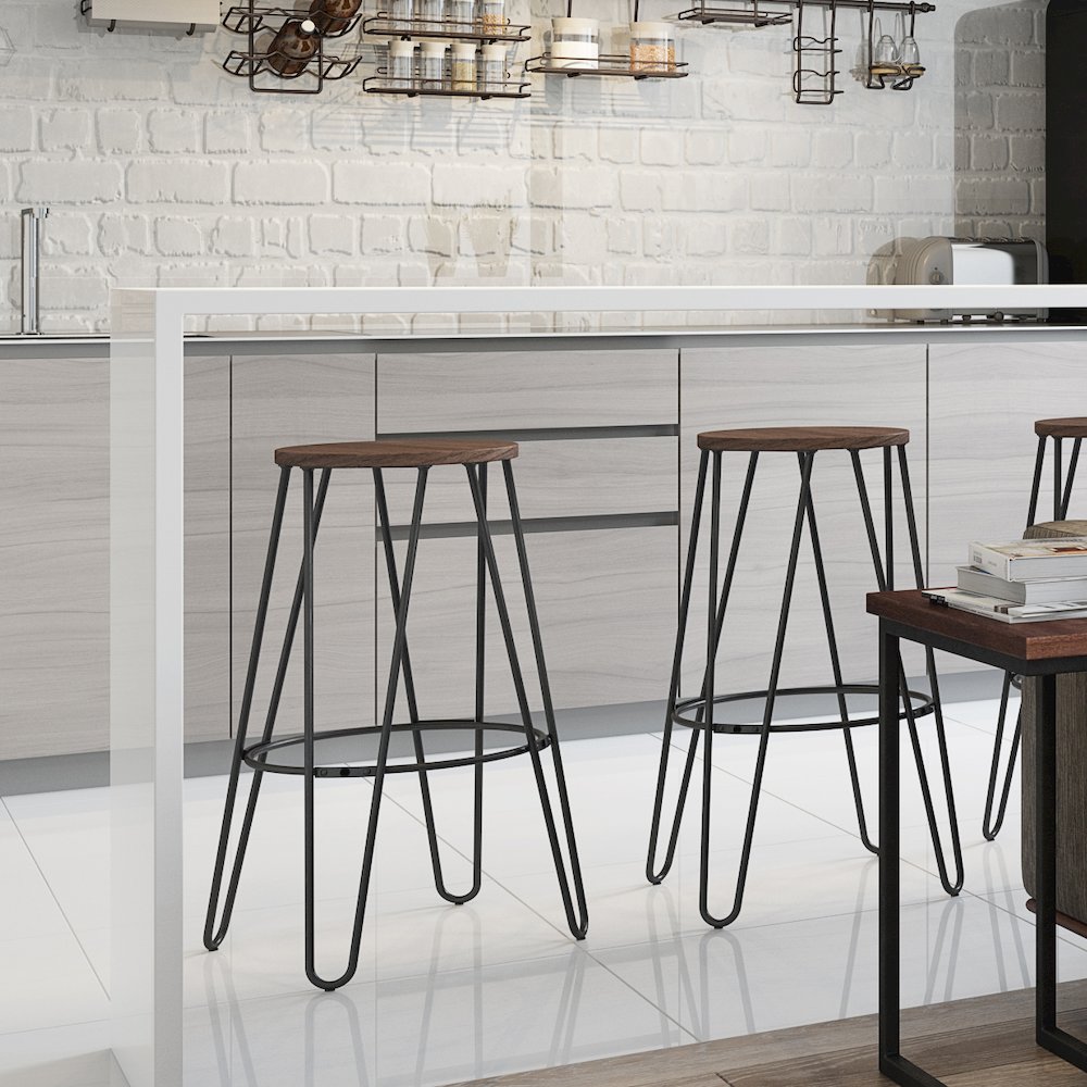26 Inch Metal Counter Height Stool With Wood Seat (Set Of 2). Picture 5