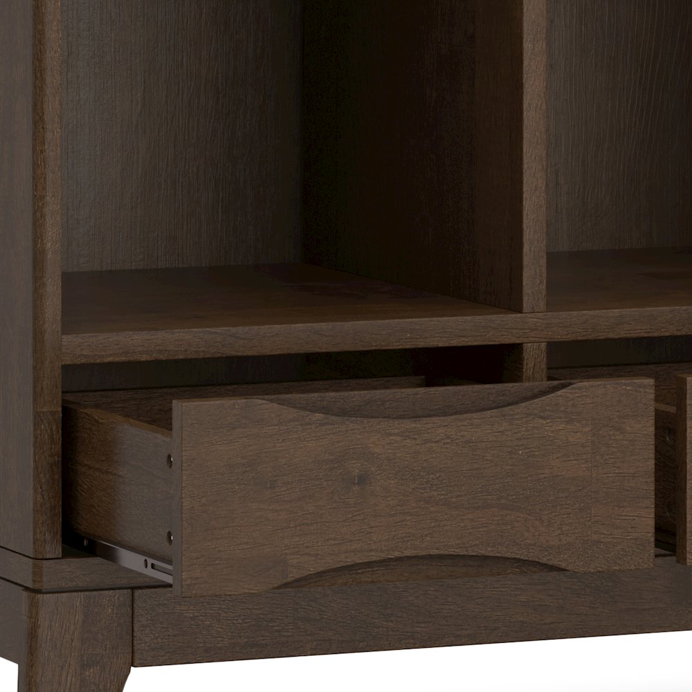 Harper SOLID HARDWOOD Low 6 Cube Storage with Drawers in Walnut Brown. Picture 9