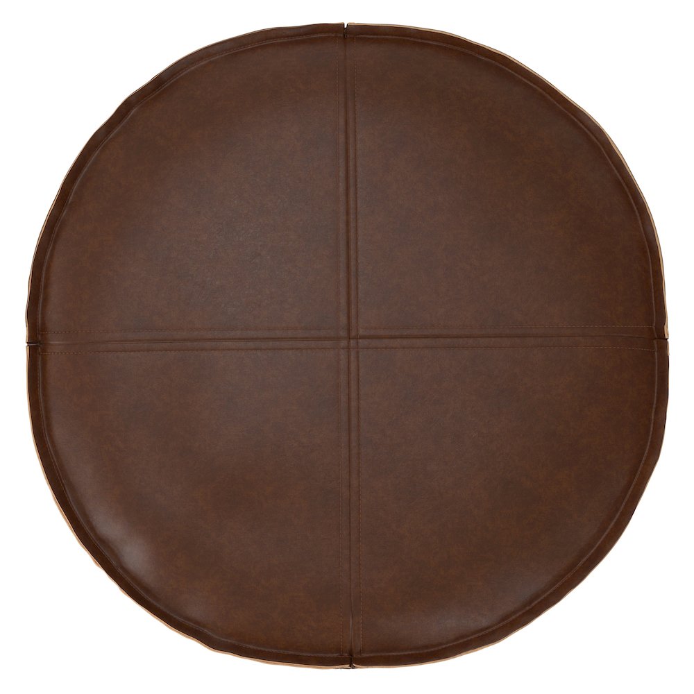 Brody 20 Inch Round Pouf In Distressed Dark Brown Vegan Faux Leather. Picture 3