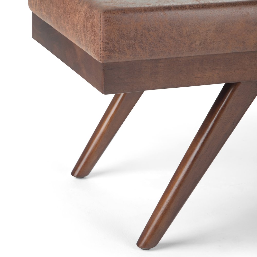 Chanelle Solid Hardwood Mid Century Ottoman Bench In Distressed Umber Brown. Picture 4