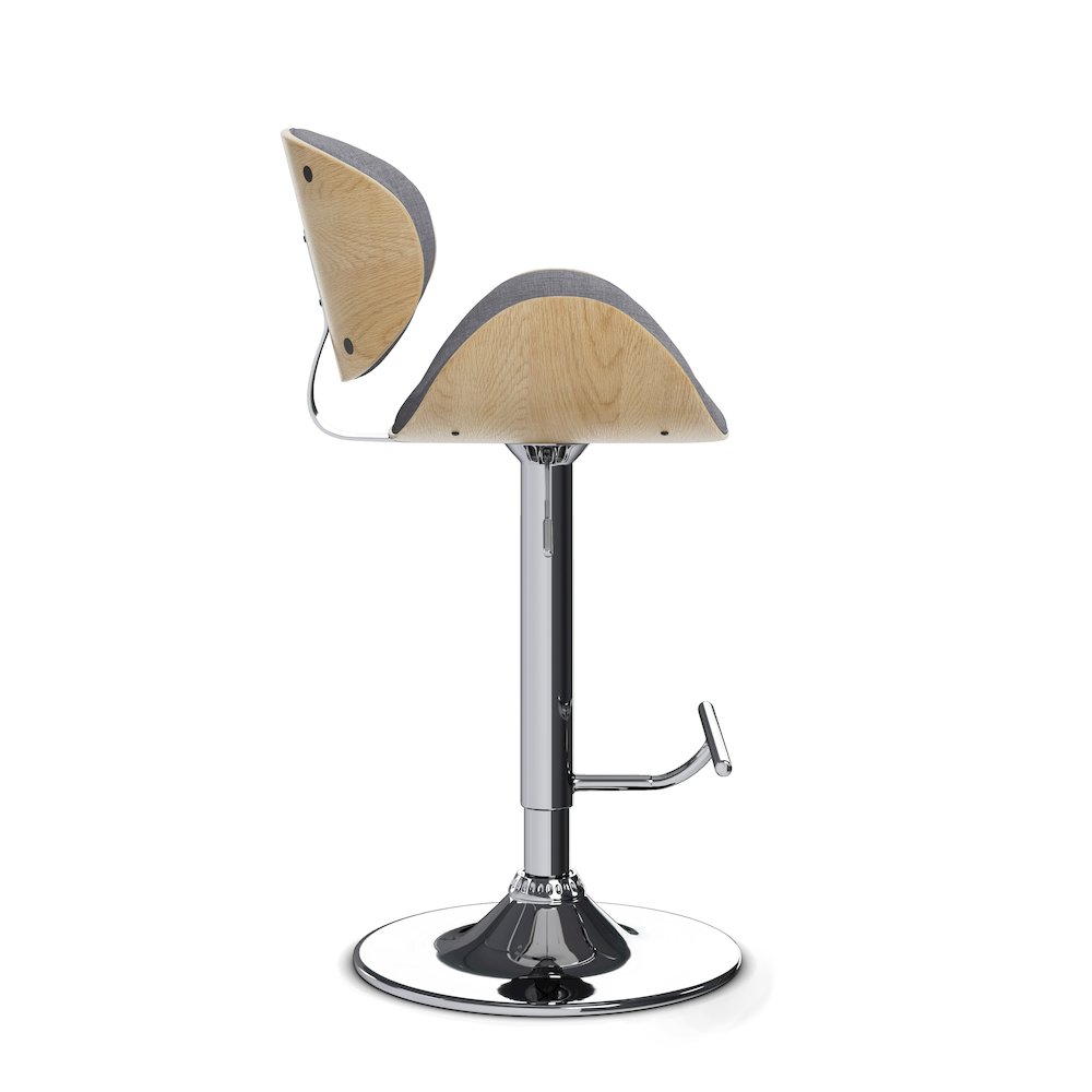 Marana Bentwood Adjustable Swivel Bar Stool In Light Grey Polyester Linen. Picture 3