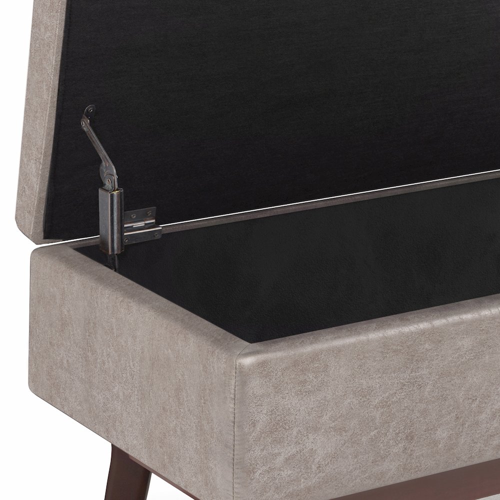 Rectangular Storage Ottoman In Distressed Grey Taupe Vegan Faux Leather. Picture 3