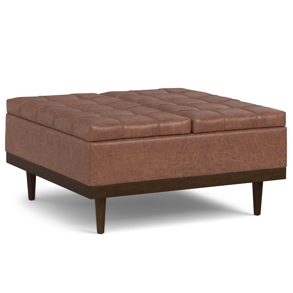 Mariah Lift Top Table Storage Ottoman in Distressed Saddle Brown. Picture 7