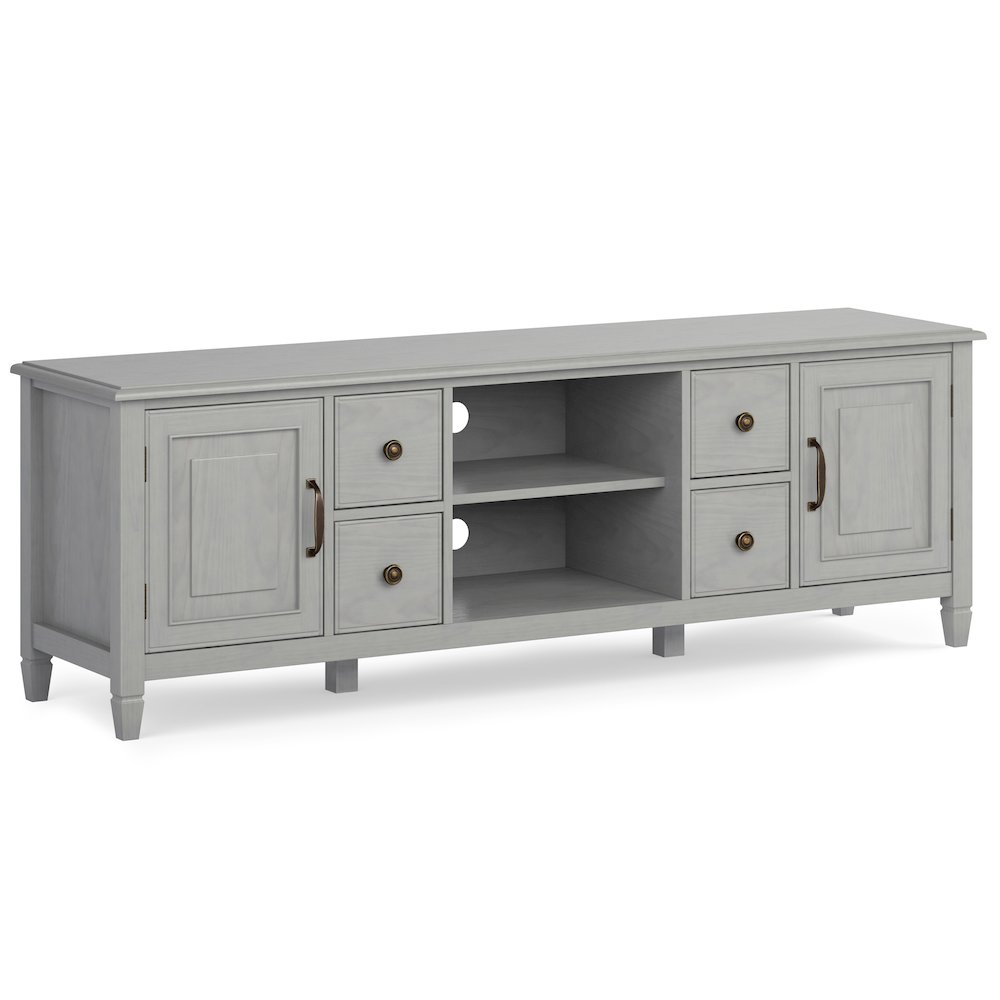 Connaught Solid Wood 72 Inch Wide Tv Stand In Fog Grey For Tvs Up To 80 Inches. Picture 1