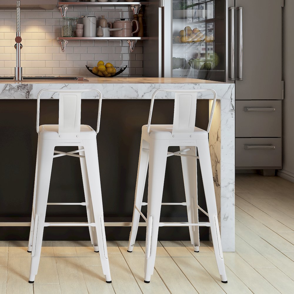 Rayne 30 Inch Metal Bar Stool (Set Of 2) In Distressed White. Picture 5