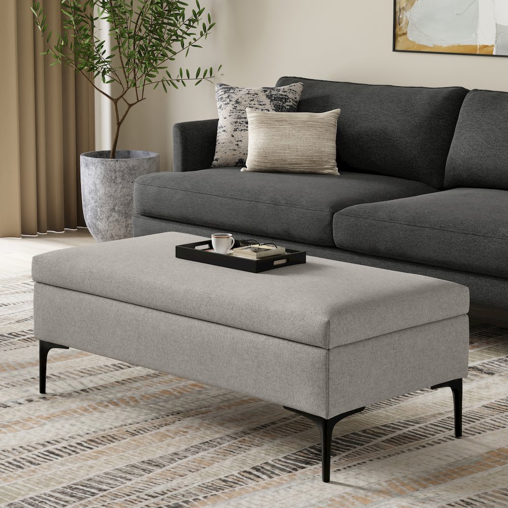 Large Coffee Table Storage Ottoman with Lift up Lid in Cloud Grey Polyester. Picture 2