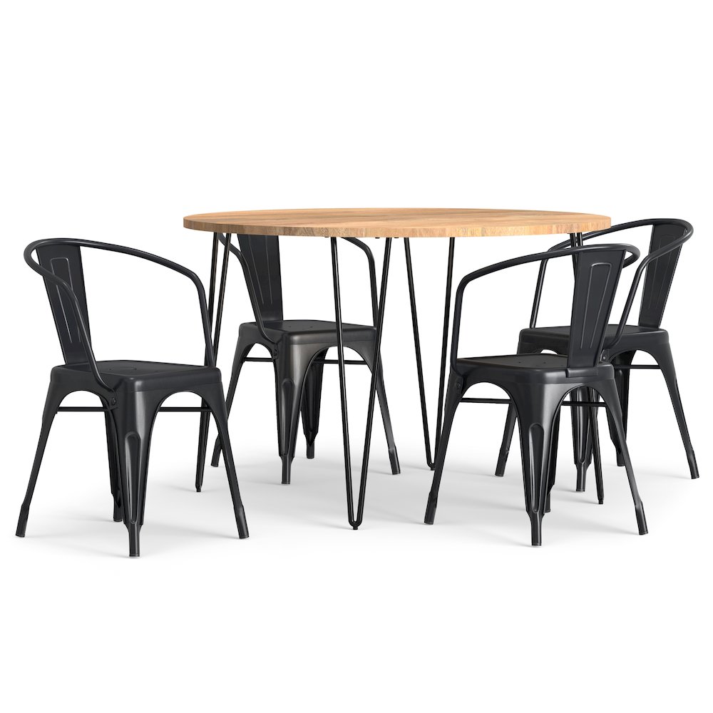 5 Piece Dining Set In Distressed Black And Silver. Picture 1