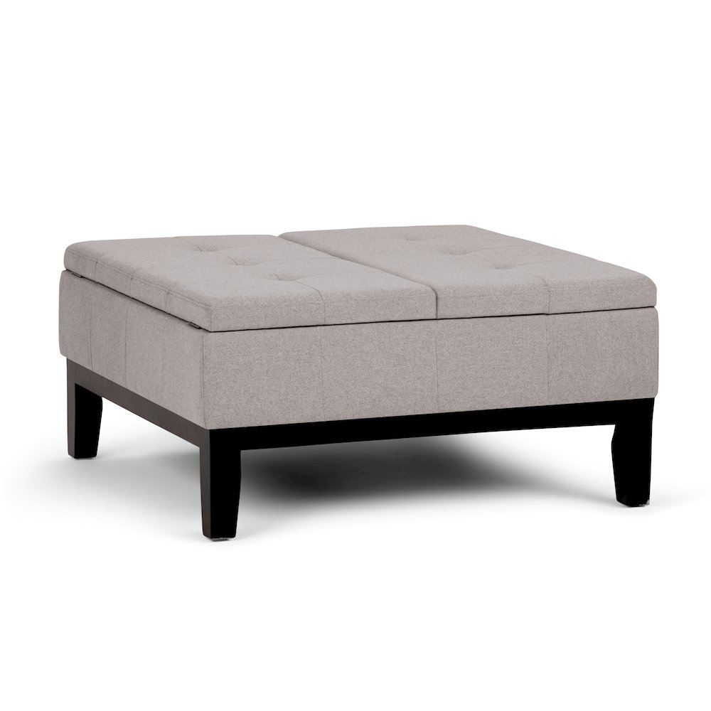 Dover Square Coffee Table Storage Ottoman In Cloud Grey Linen Look Fabric. Picture 1