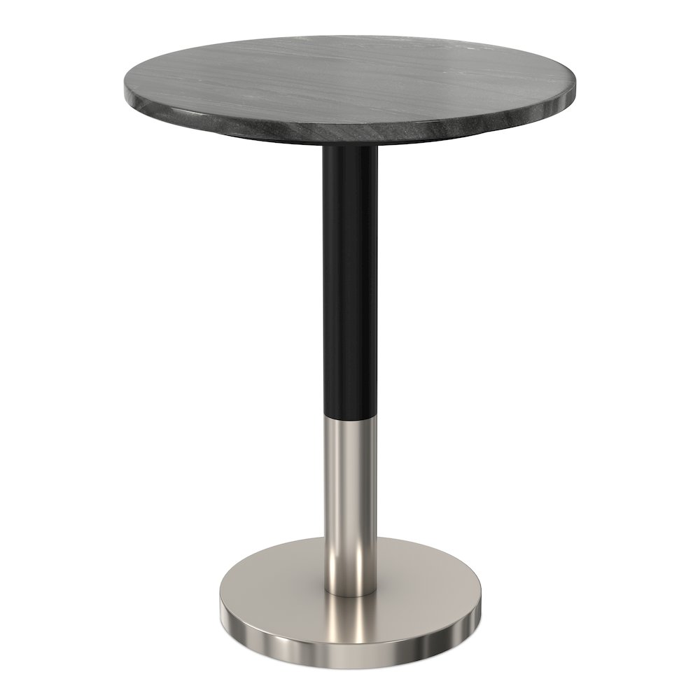 16 inch Wide Modern Side Table in Black Genuine Marble and Black/Silver Iron. Picture 1