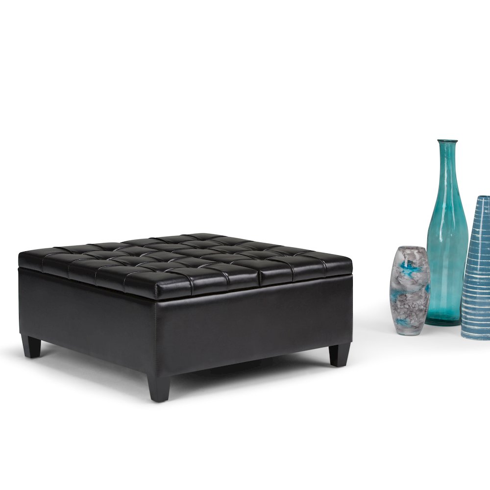 Harrison Coffee Table Storage Ottoman In Midnight Black Vegan Faux Leather. Picture 5