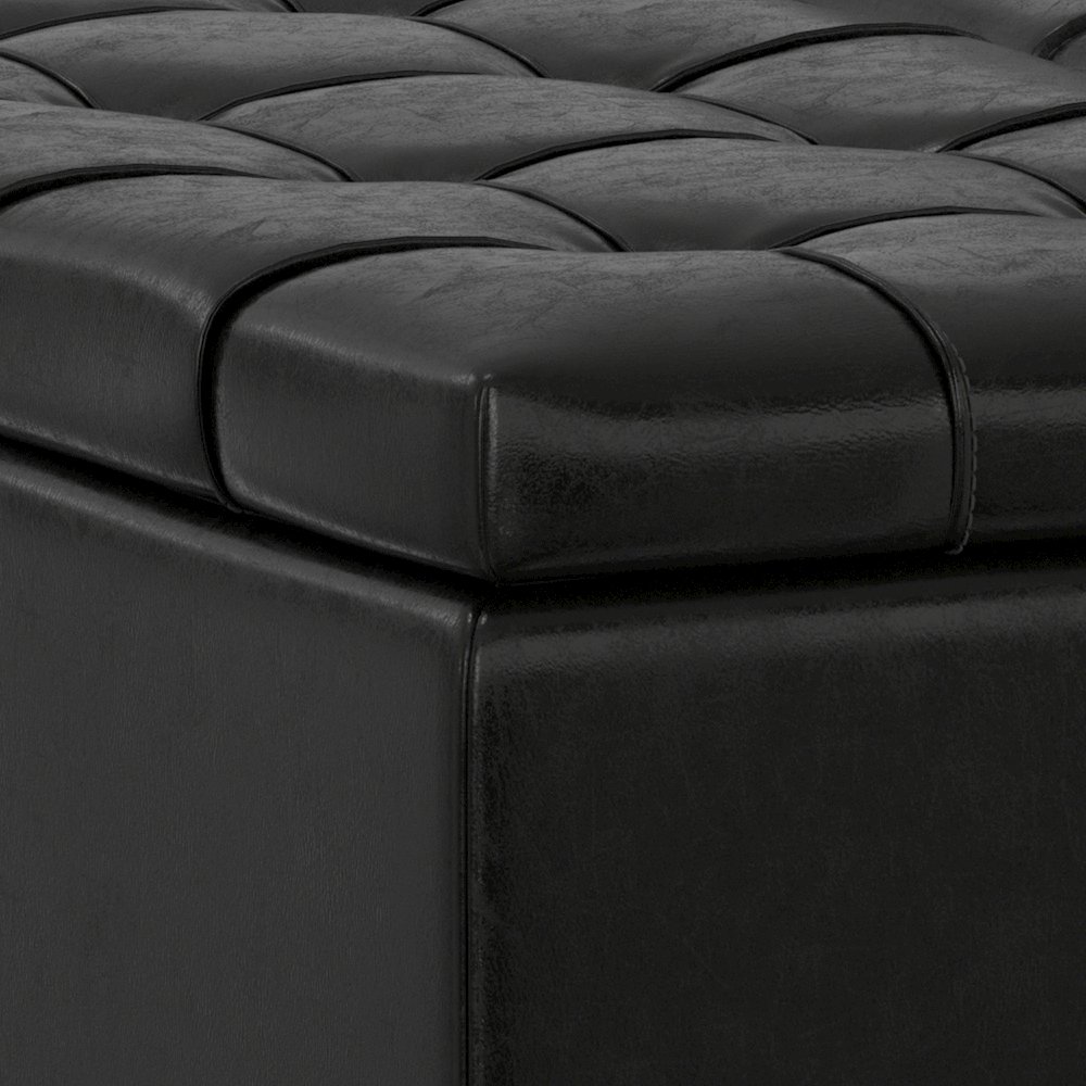 Laura Mid Century Lift Top Storage Ottoman in Midnight Black Vegan Faux Leather. Picture 12