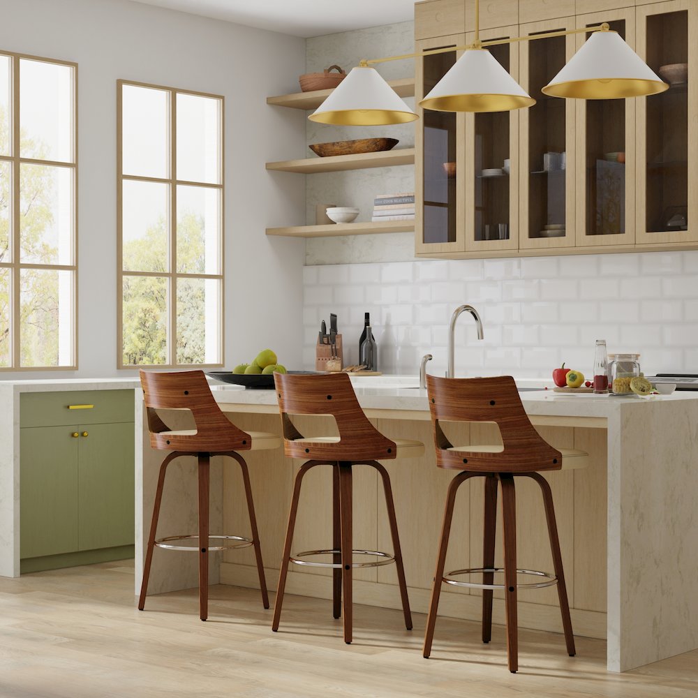 Dallyn Swivel Bar Stool (Set Of 2) In Cream Vegan Faux Leather. Picture 5