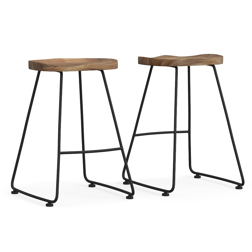 24 Inch Saddle Counter Height Stool (Set Of 2) In Natural/Black. Picture 1