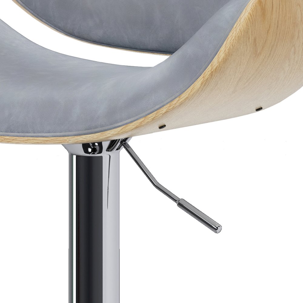 Marana Bentwood Adjustable Swivel Bar Stool In Stone Grey Vegan Faux Leather. Picture 4