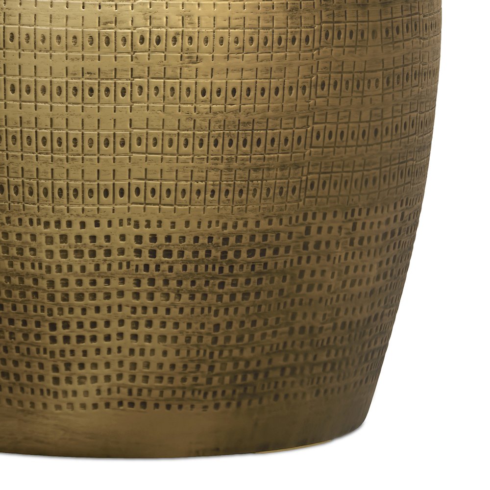 15"W Boho Morse Pattern Metal Accent Table in Antique Brass Iron, Assembled. Picture 5
