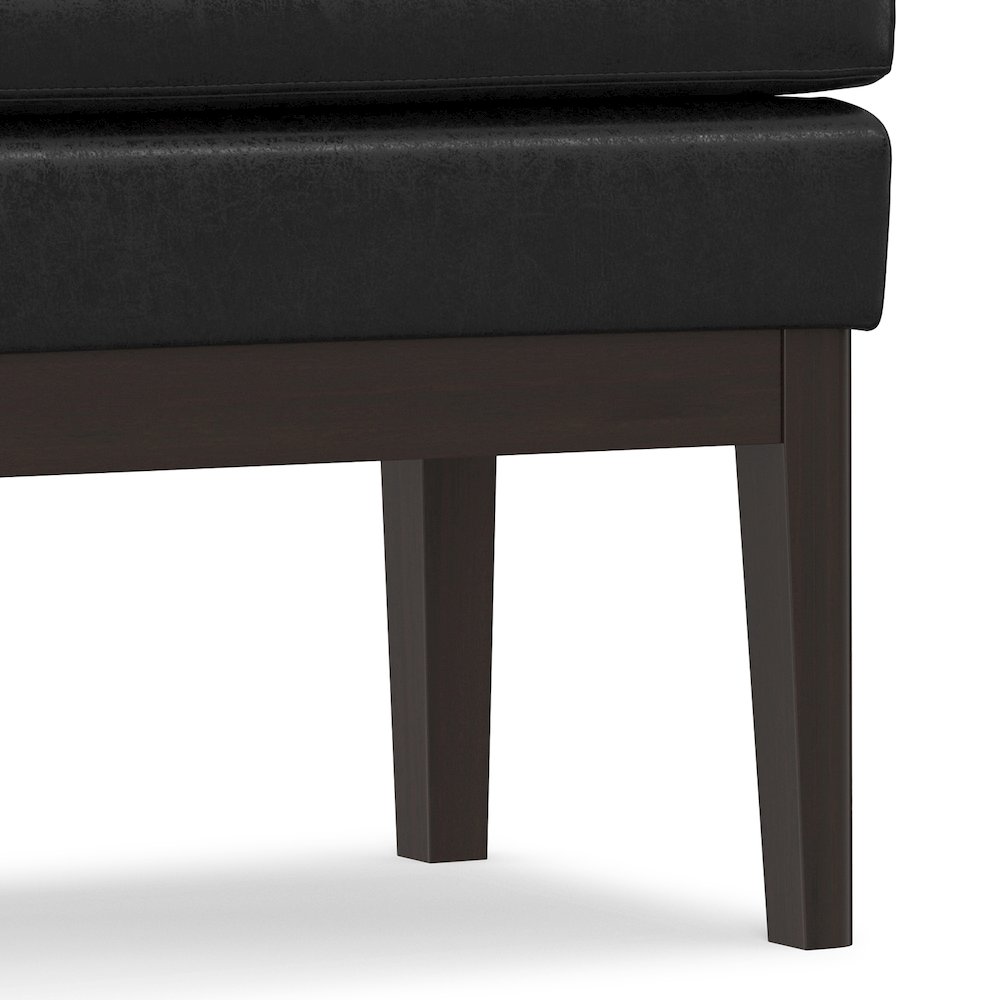 Mid Century Small Ottoman Bench In Distressed Black Vegan Faux Leather. Picture 5