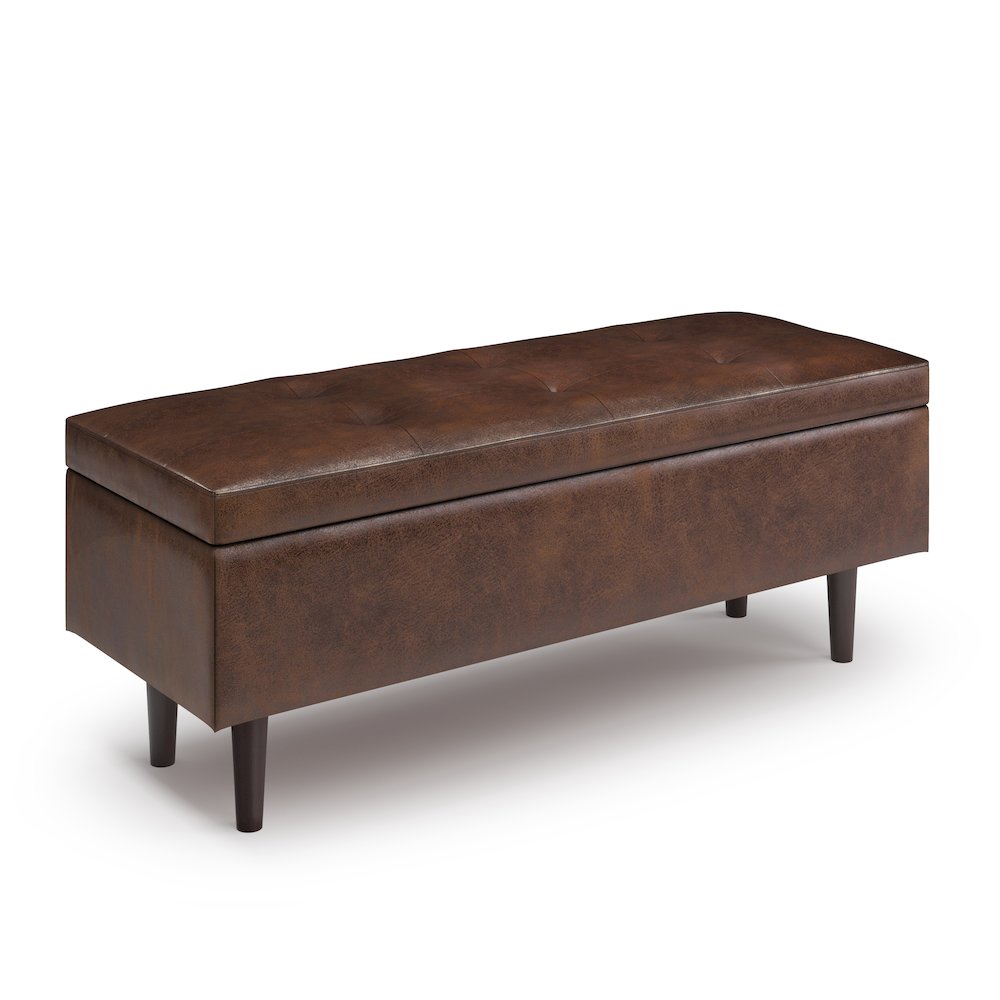Rectangular Storage Ottoman In Distressed Chestnut Brown Vegan Faux Leather. Picture 1