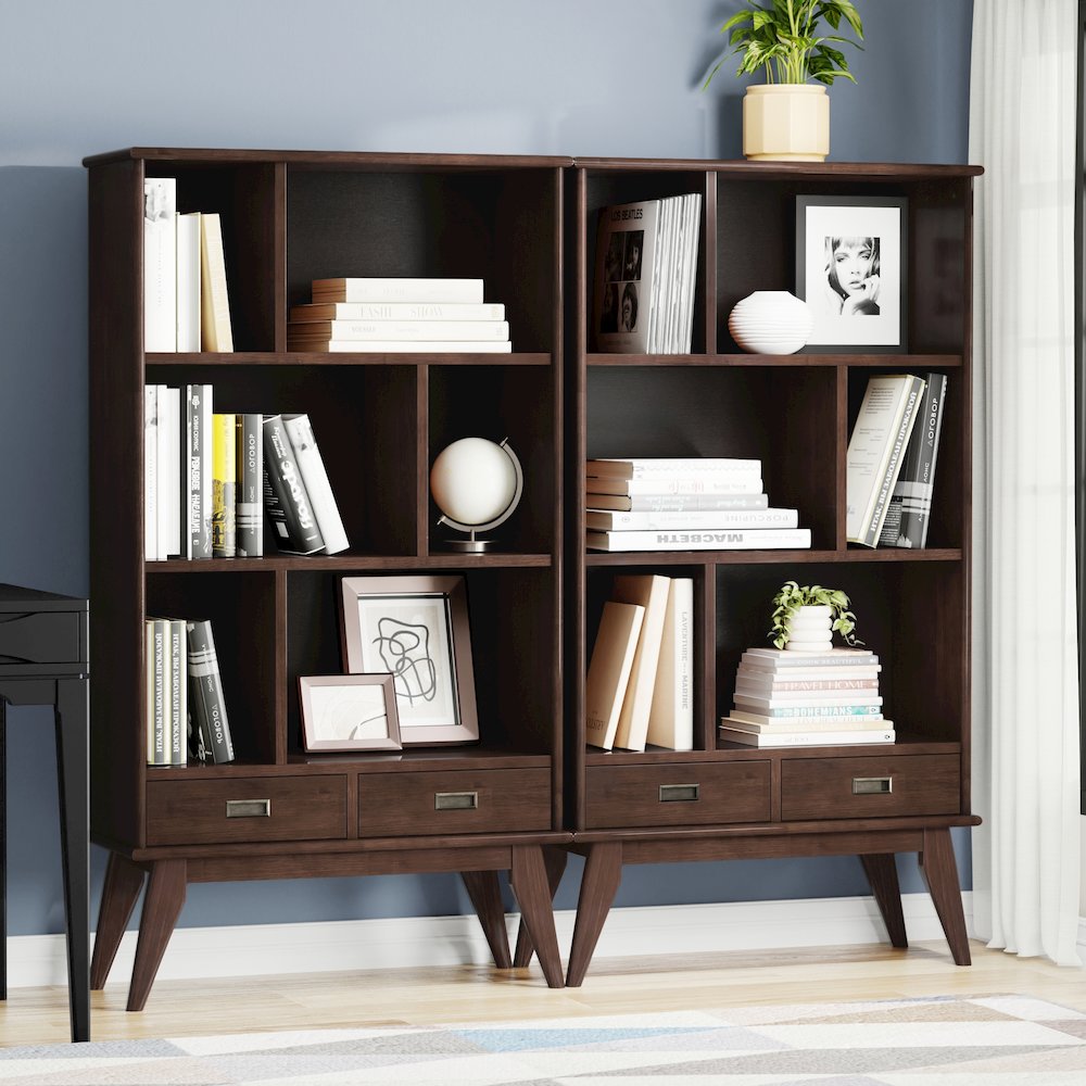 Draper 35 Inch Solid Wood 6 Cubbie Bookcase In Medium Auburn Brown (Set Of 2). Picture 6