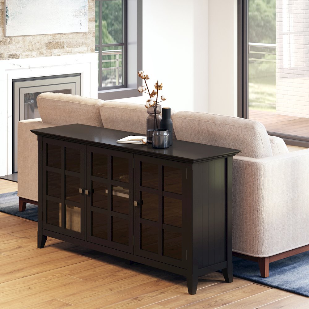 Acadian Solid Wood Wide Storage Cabinet In Black. Picture 5
