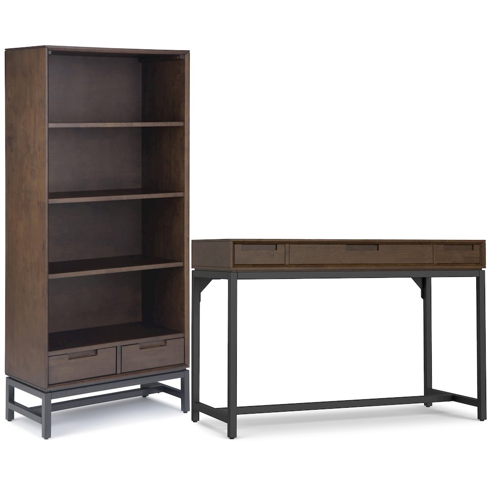 48 inch Wide Desk with 30 inch Wide Bookcase in Walnut Brown (Set of 2). Picture 1