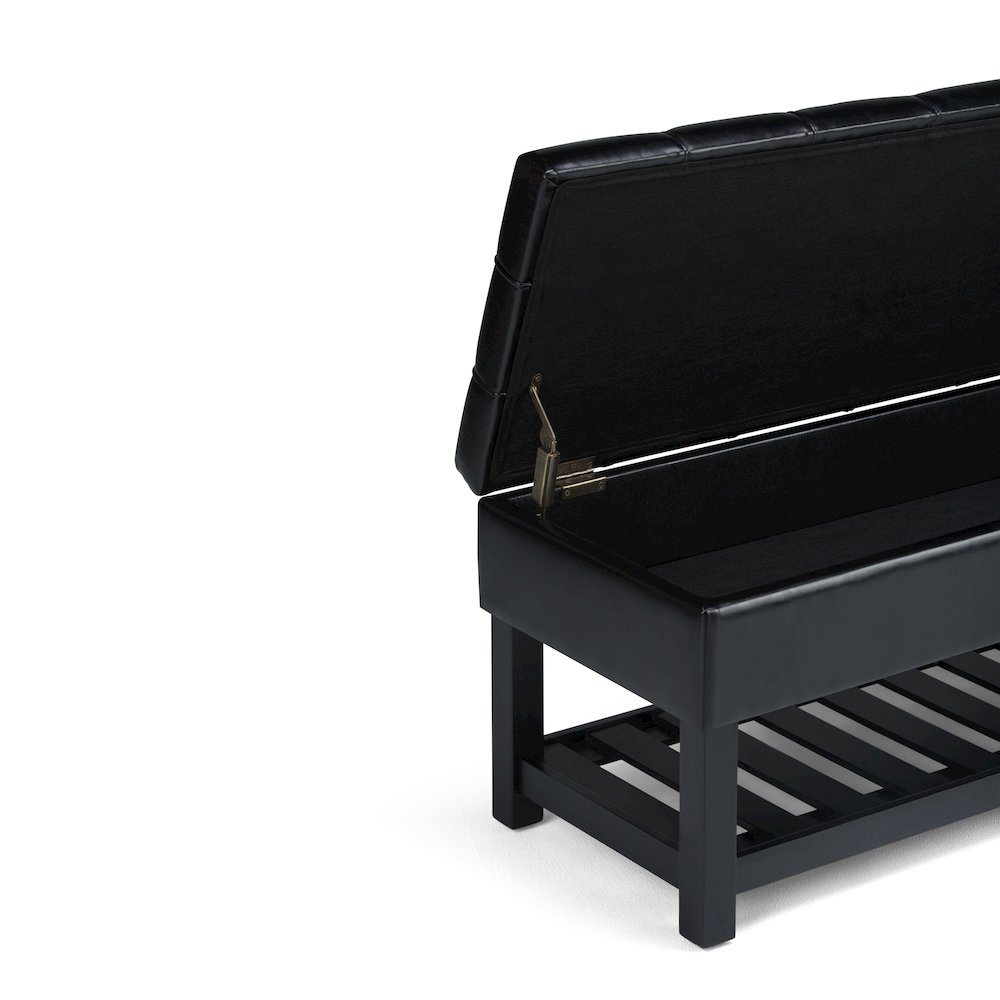 Saxon Solid Hardwood Storage Ottoman Bench In Midnight Black. Picture 2