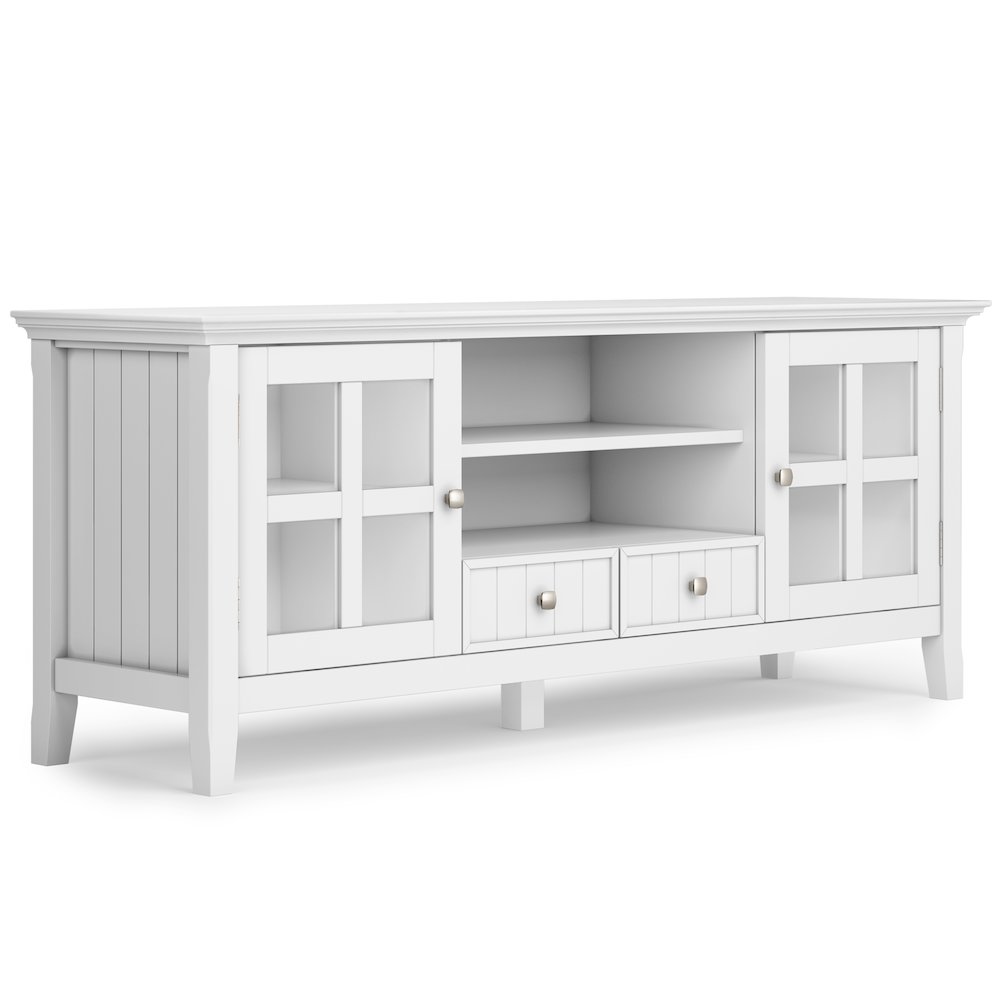 Acadian Solid Wood 60 Inch Tv Media Stand In White For Tvs Up To 65 Inches. Picture 1