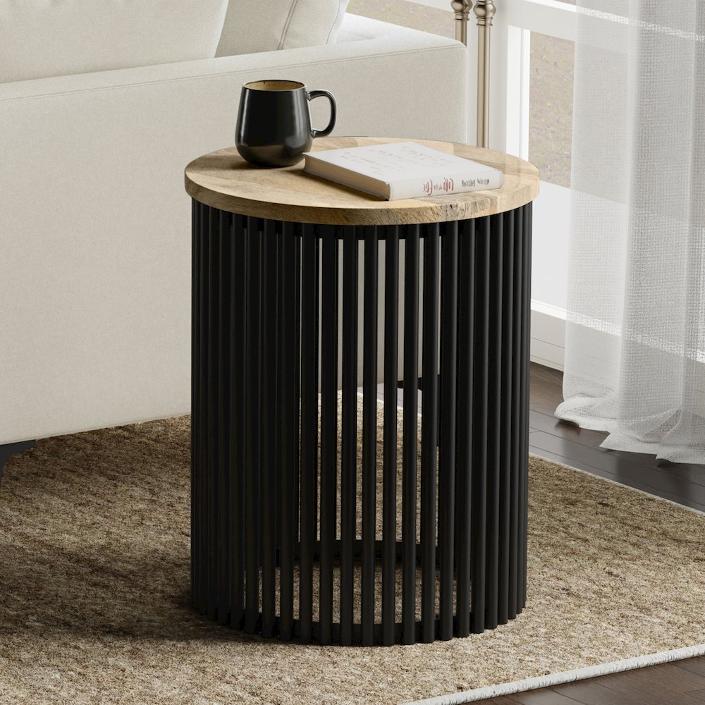 20 inch Wide Solid Mango/Metal Tall Industrial Side Table in Natura/Black. Picture 7