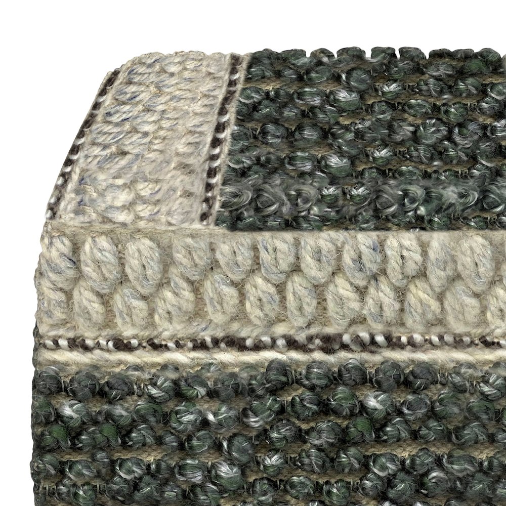 Grady Square Pouf In Green And Natural Handloom Woven. Picture 3