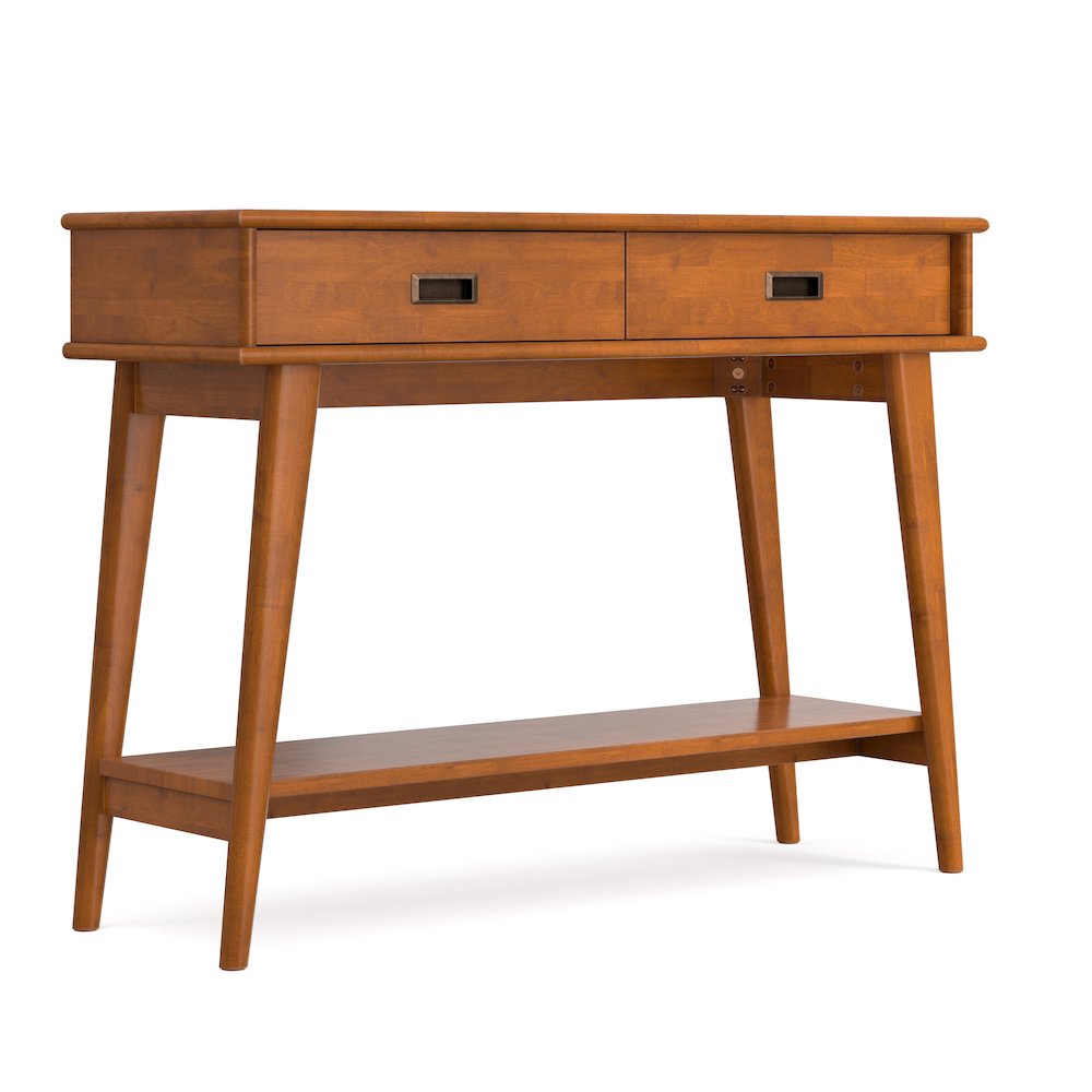 Draper 42 inch Wide Solid Wood Mid Century Modern Console Table in Teak Brown. Picture 1
