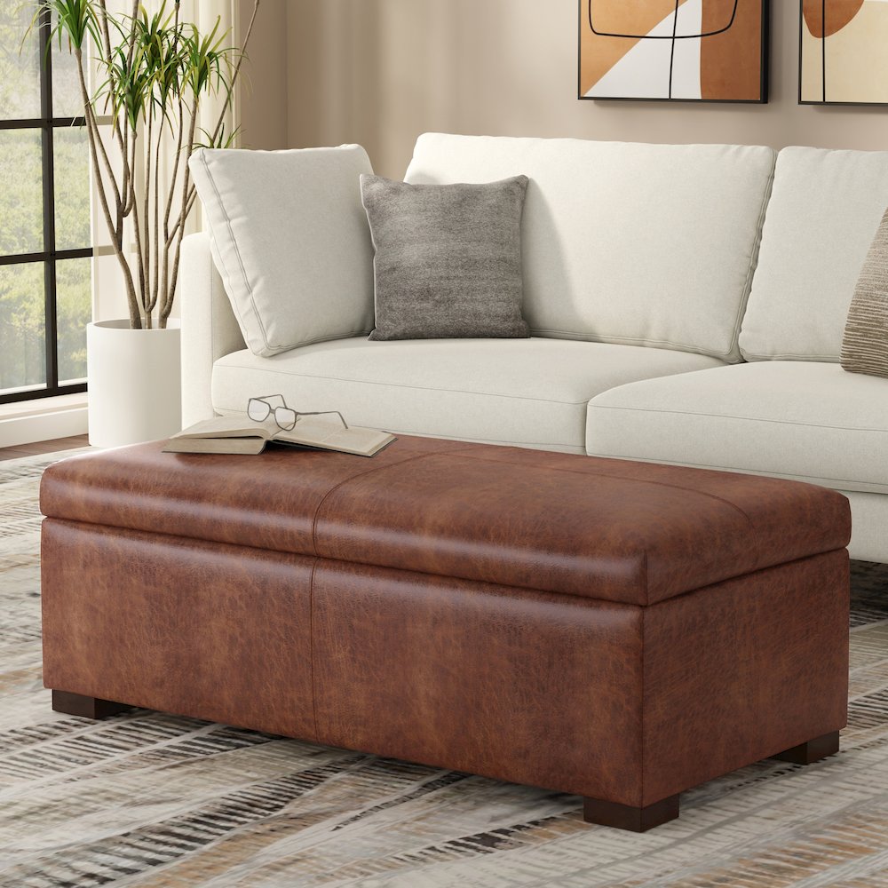 48 inch Wide Contemporary Rectangle Rectangular Storage Ottoman. Picture 7