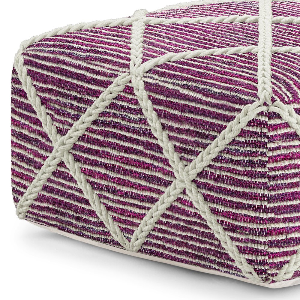 Cowan Square Pouf in Magenta and Natural Handloom Woven. Picture 5
